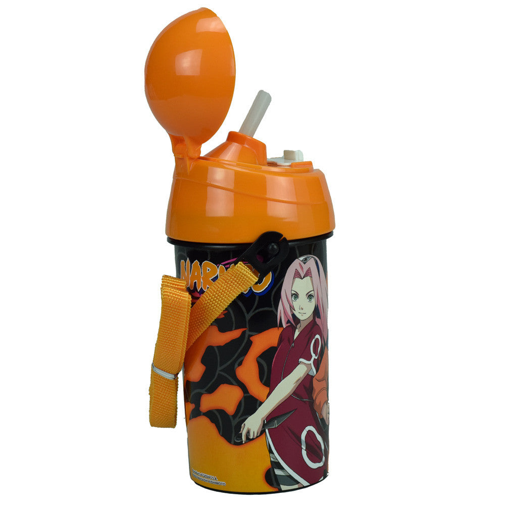 Naruto Fire Sport-Trinkflasche aus Kunststoff mit Strohhalm für Kinder – 500 ml