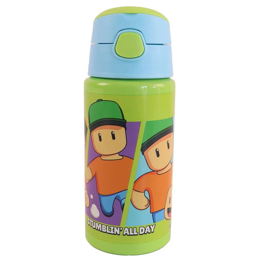 Stumble Guys All Day Bouteille aluminium avec paille Bouteille d'eau en aluminium pour enfants – 500 ml