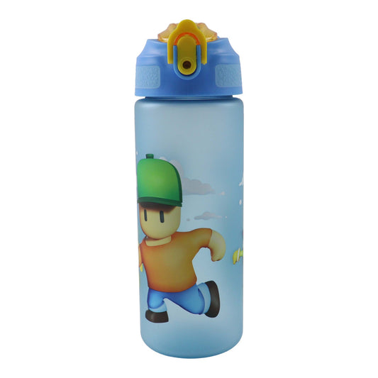 Stumble Guys Chapeau avec paille mate Bouteille d'eau en plastique avec paille pour enfants – 600 ml, sans BPA