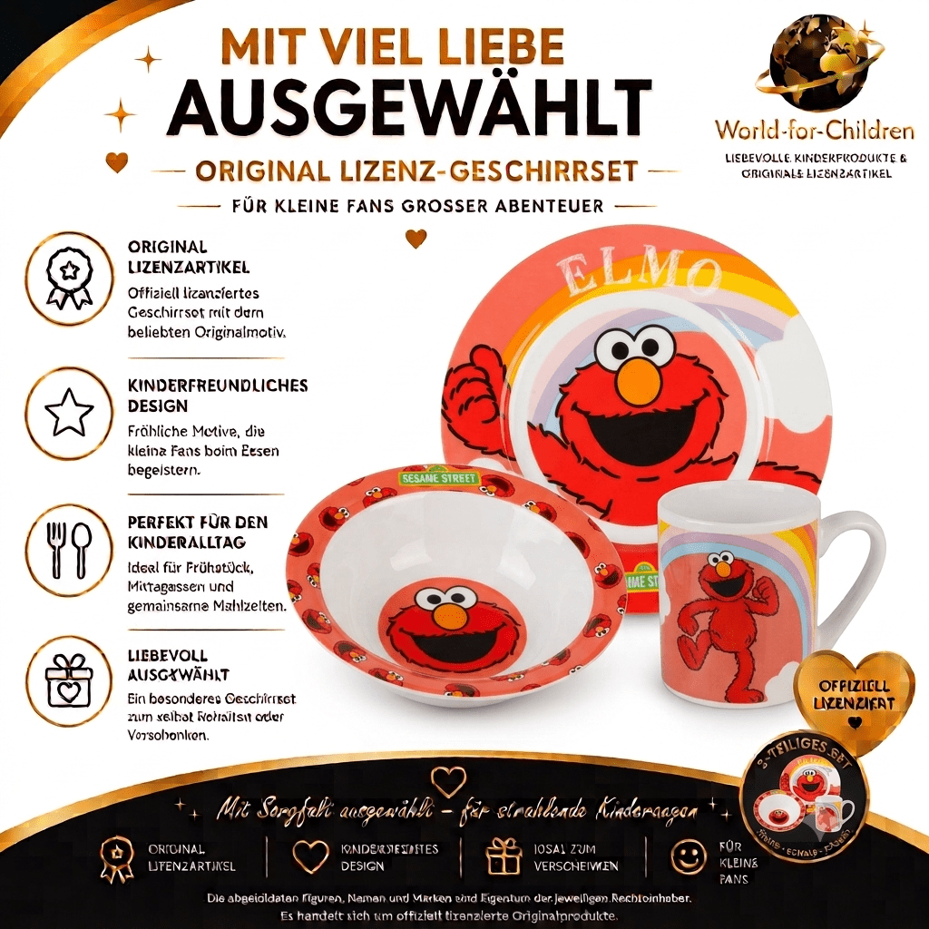 Sesamstraße Elmo Porzellan Essgeschirr Set 3 Tlg. Teller, Tasse & Schale