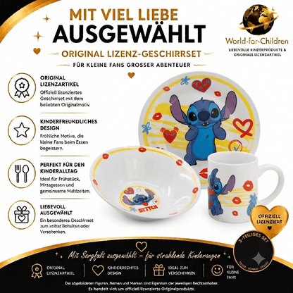 Disney Stitch Kindergeschirr Set Keramik 3-teilig Teller Schüssel Becher Frühstücksset Kinder