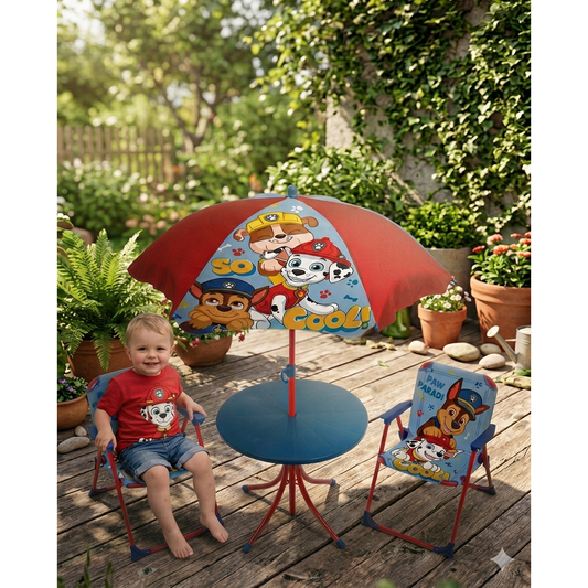 PAW Patrol Kinder Gartenmöbel Set Tisch Stühle Sonnenschirm 3-teilig Outdoor Möbel Kinder