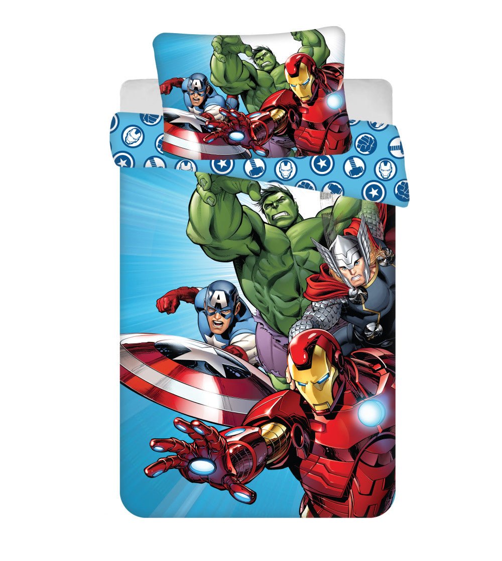 Avengers Light Blue Babybettwäsche-Set – 100 × 135 cm + 40 × 60 cm, Baumwolle