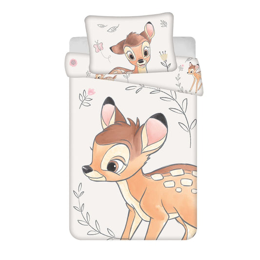 Disney Bambi Parure de lit bébé beige – 100 × 135 cm + 40 × 60 cm, coton