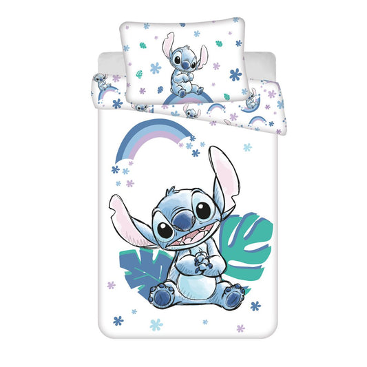 Disney Lilo and Stitch Rainbow Cot Bedding Set – 100 x 135 cm + 40 x 60 cm, Cotton
