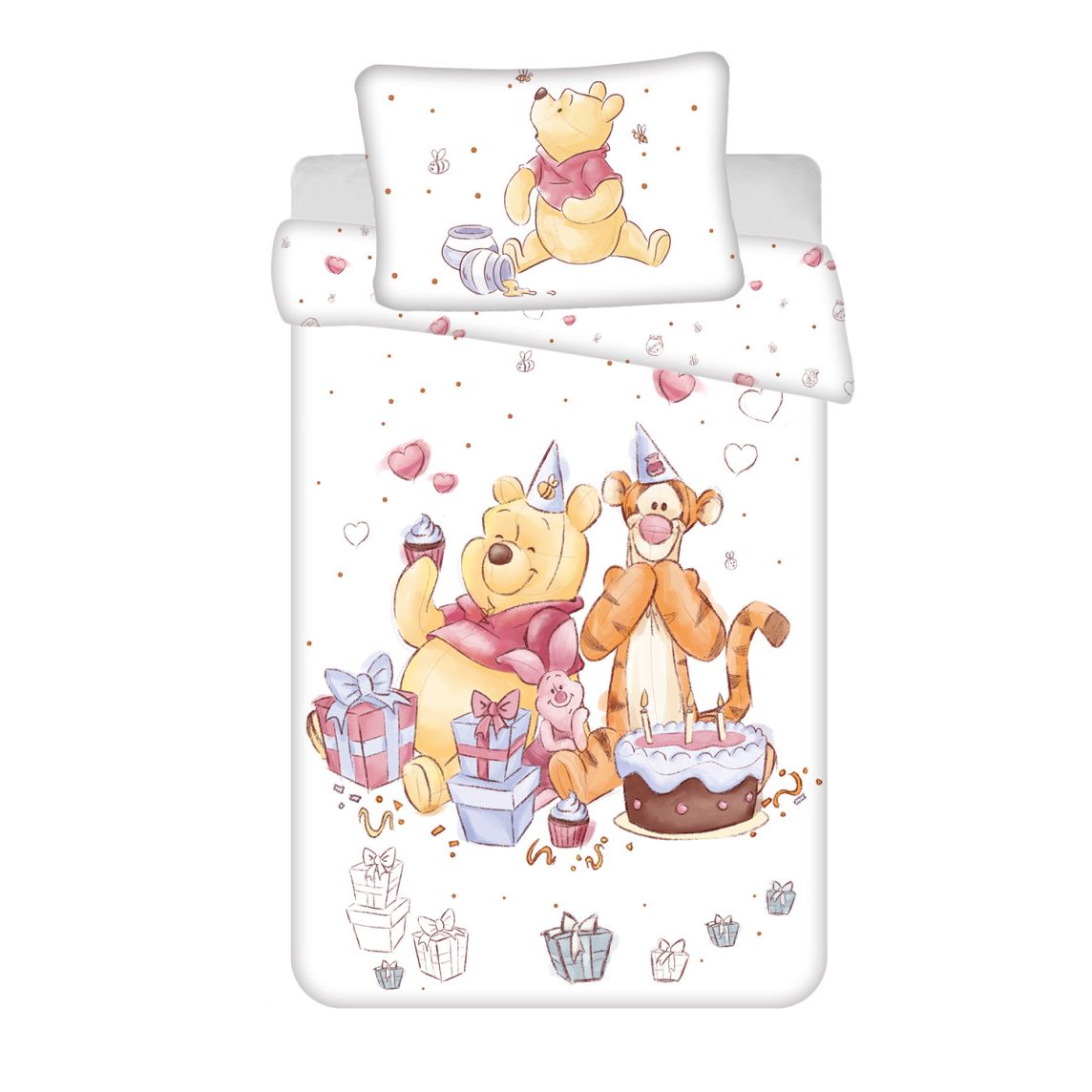 Disney Winnie l'ourson Parure de lit de berceau pour fête d'anniversaire – 100 × 135 cm + 40 × 60 cm, Coton