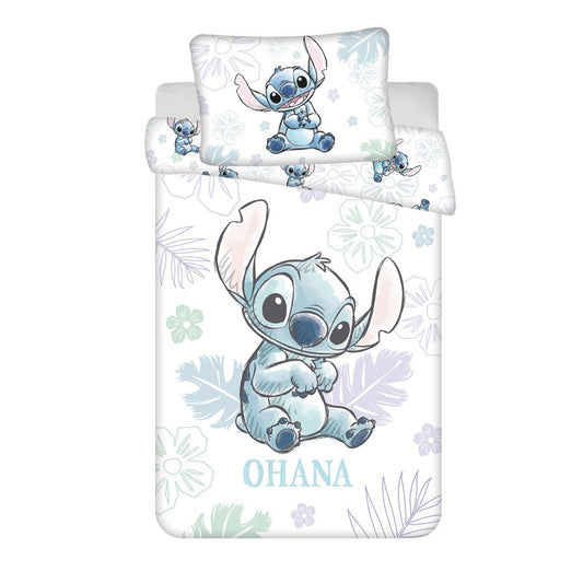 Disney Lilo and Stitch Ohana White Cot Bedding Set - 100 x 135 cm + 40 x 60 cm, Cotton