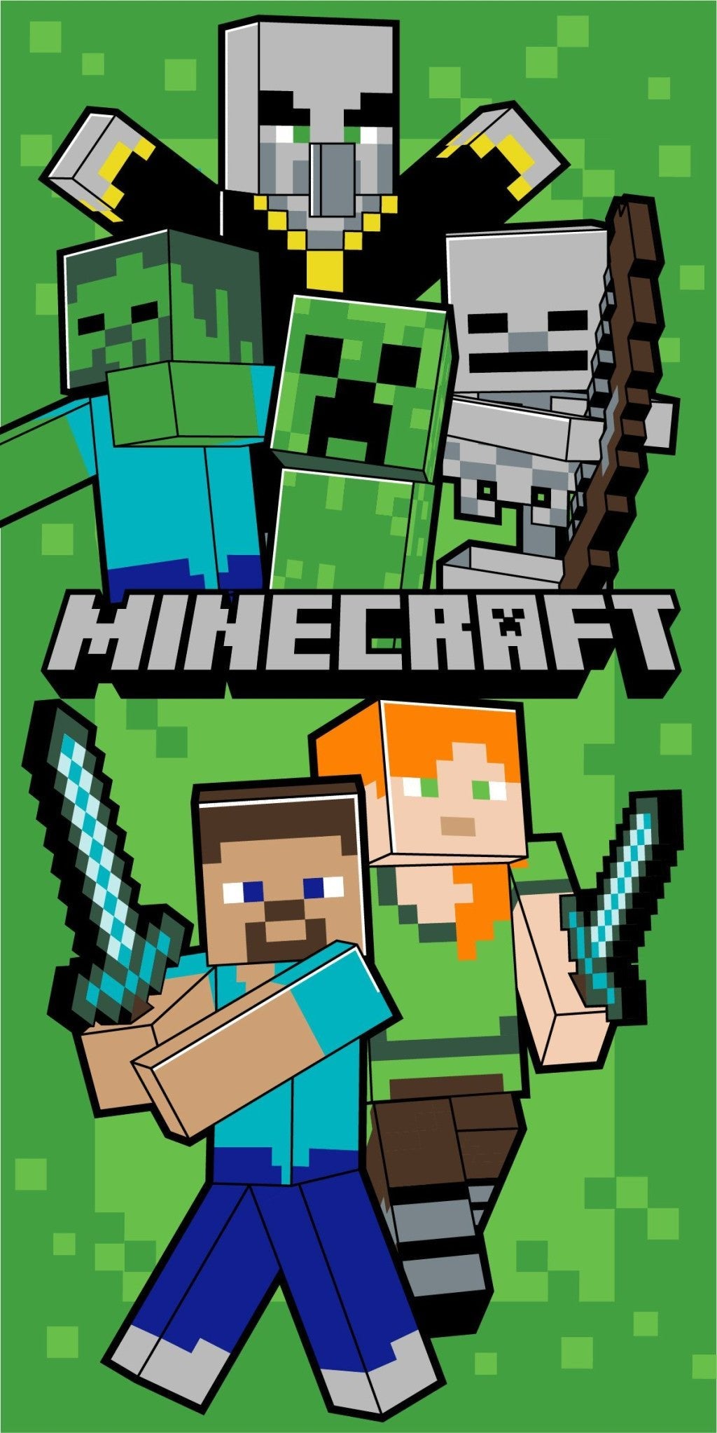 Minecraft Let's Survive Badetuch für Kinder aus Baumwolle – 70 × 140 cm