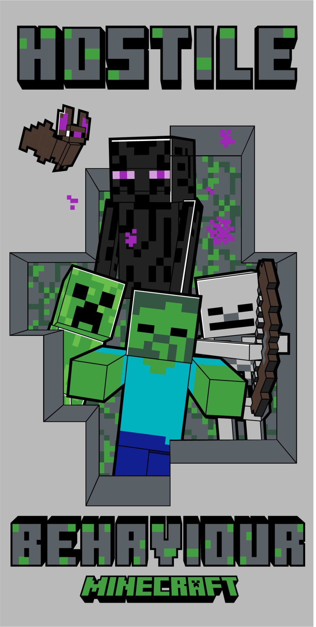 Minecraft Hostile Behaviour Badehandtuch Badetuch für Kinder aus Baumwolle – 70 × 140 cm