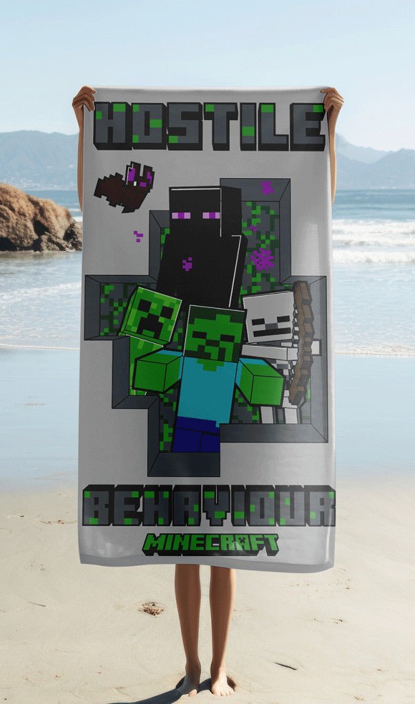 Minecraft Hostile Behaviour Badehandtuch Badetuch für Kinder aus Baumwolle – 70 × 140 cm
