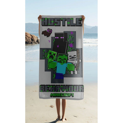 Minecraft Hostile Behaviour Badehandtuch Badetuch für Kinder aus Baumwolle – 70 × 140 cm