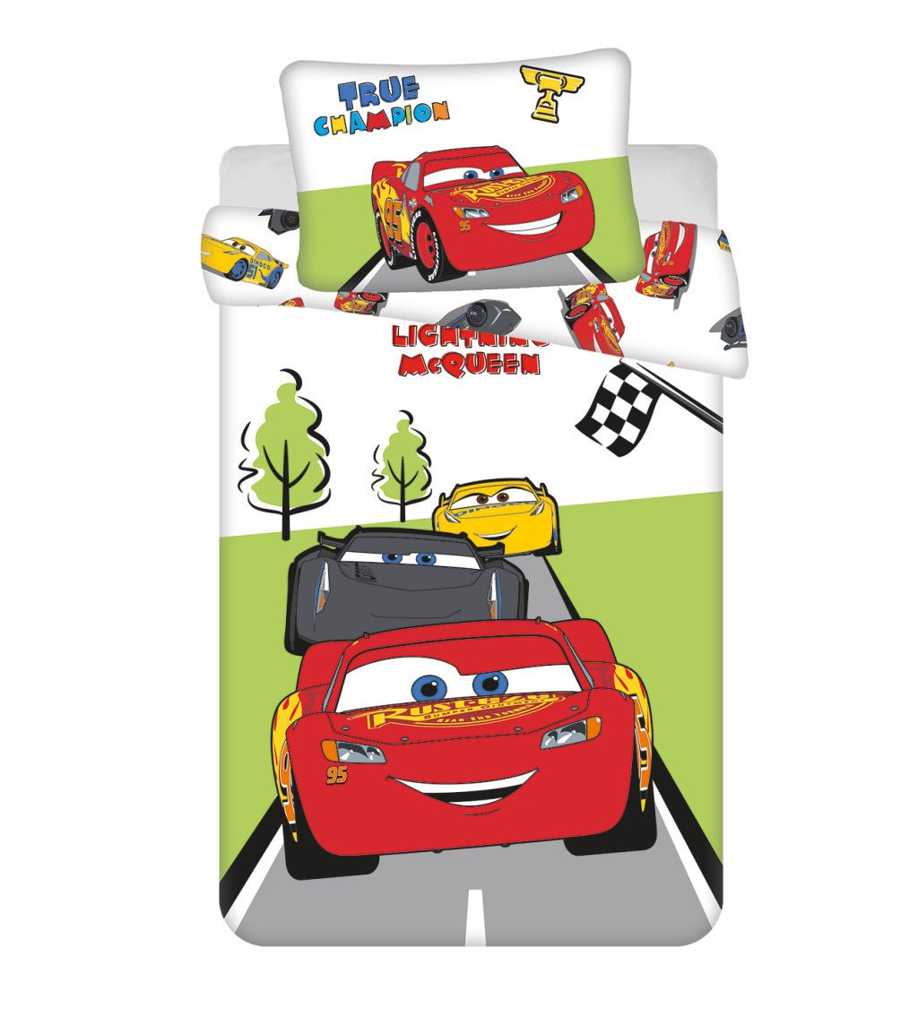 Disney Cars Champion Kinder, Kindergarten Babybettwäsche-Set – 100 × 135 cm + 40 × 60 cm, Baumwolle