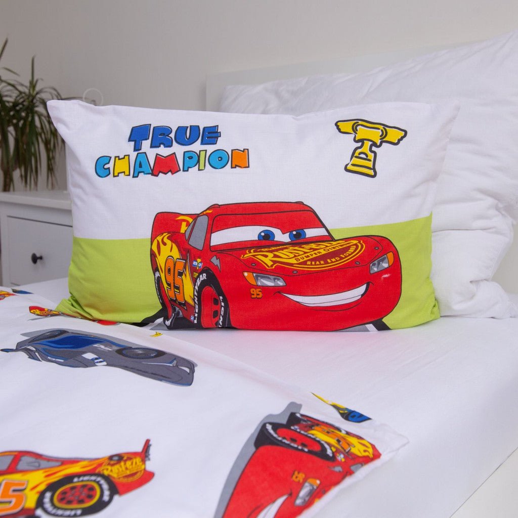 Disney Cars Champion Kinder, Kindergarten Babybettwäsche-Set – 100 × 135 cm + 40 × 60 cm, Baumwolle