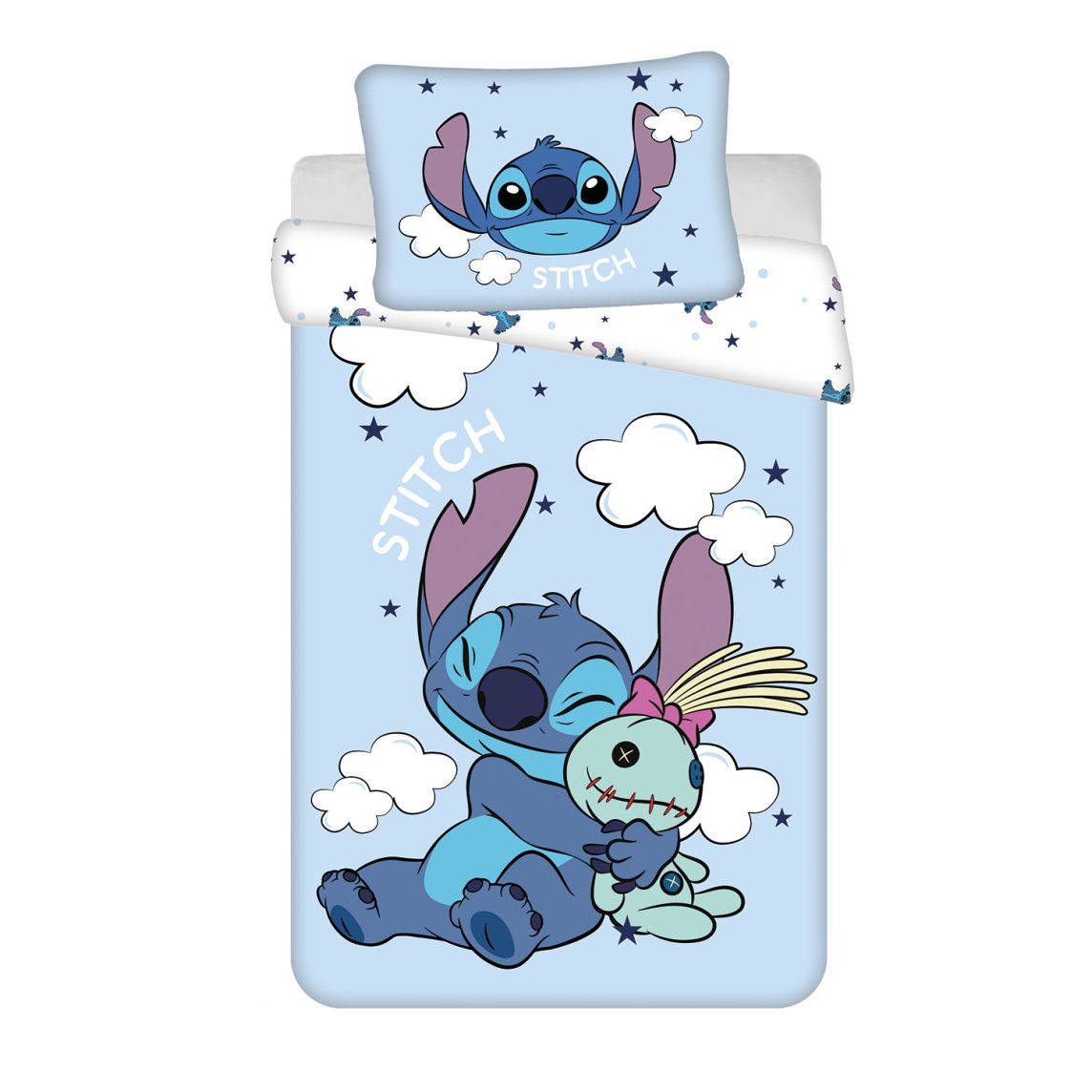 Disney Lilo und Stitch Clouds Babybettwäsche-Set – 100 × 135 cm + 40 × 60 cm, Baumwolle