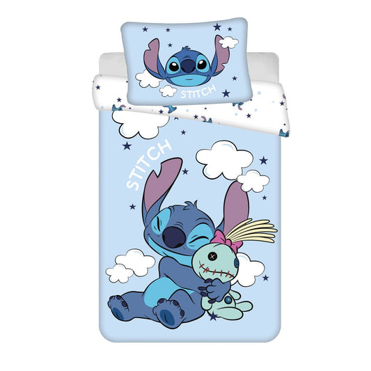 Disney Lilo and Stitch Clouds Cot Bedding Set - 100 x 135 cm + 40 x 60 cm, Cotton