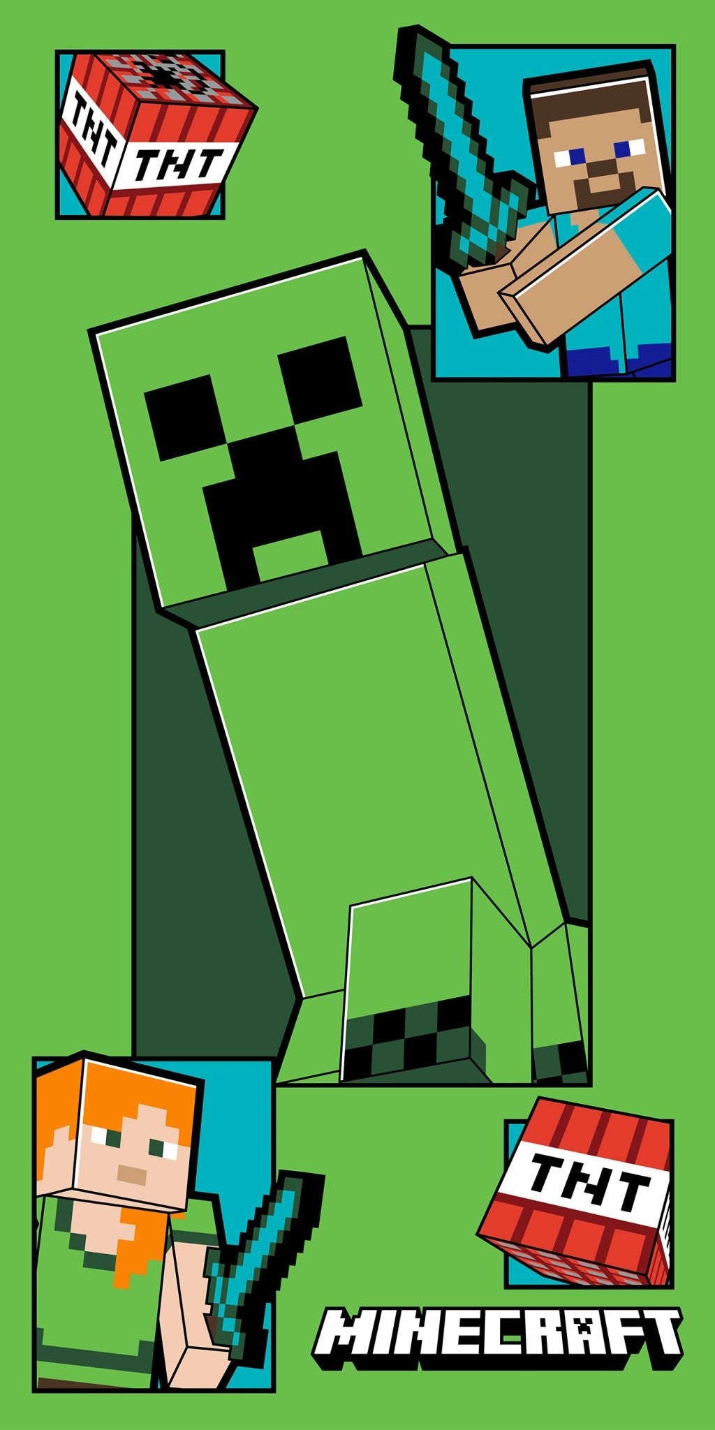 Minecraft Creeper Coming Badetuch für Kinder aus Baumwolle – 70 × 140 cm