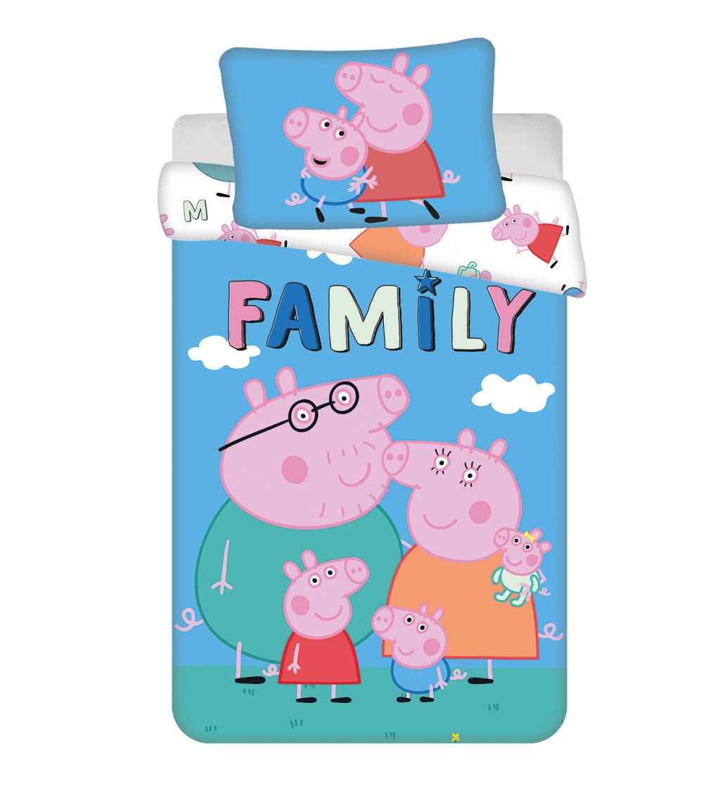 Peppa Wutz Big Pig Family Babybettwäsche-Set – 100 × 135 cm + 40 × 60 cm, Baumwolle