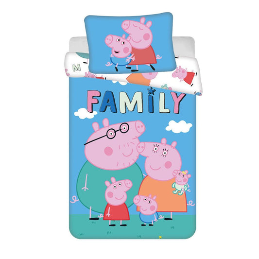 Peppa Wutz Big Pig Family Babybettwäsche-Set – 100 × 135 cm + 40 × 60 cm, Baumwolle