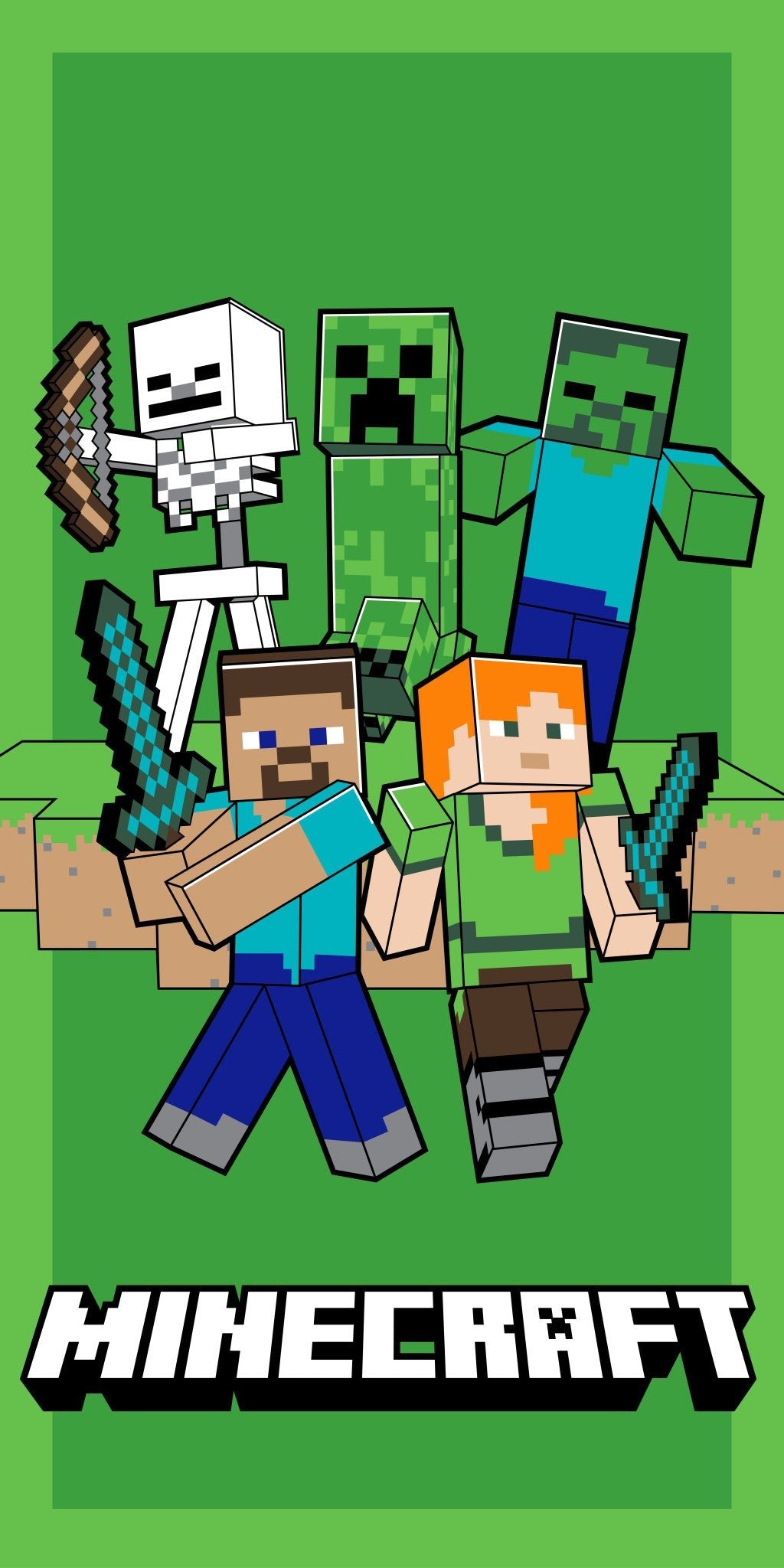 Minecraft Green Attack , ( ) Badetuch für Kinder aus Polyester – 70 × 140 cm