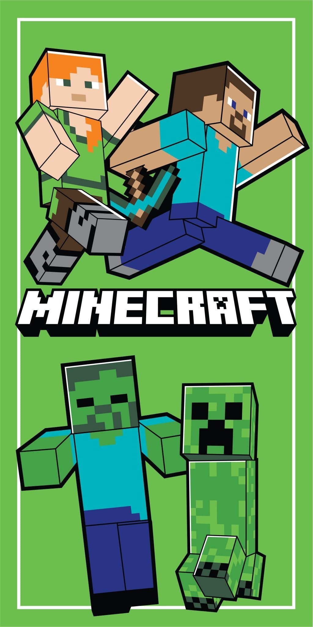 Minecraft Walking (Schnell trocken) Badetuch für Kinder aus Polyester – 70 × 140 cm