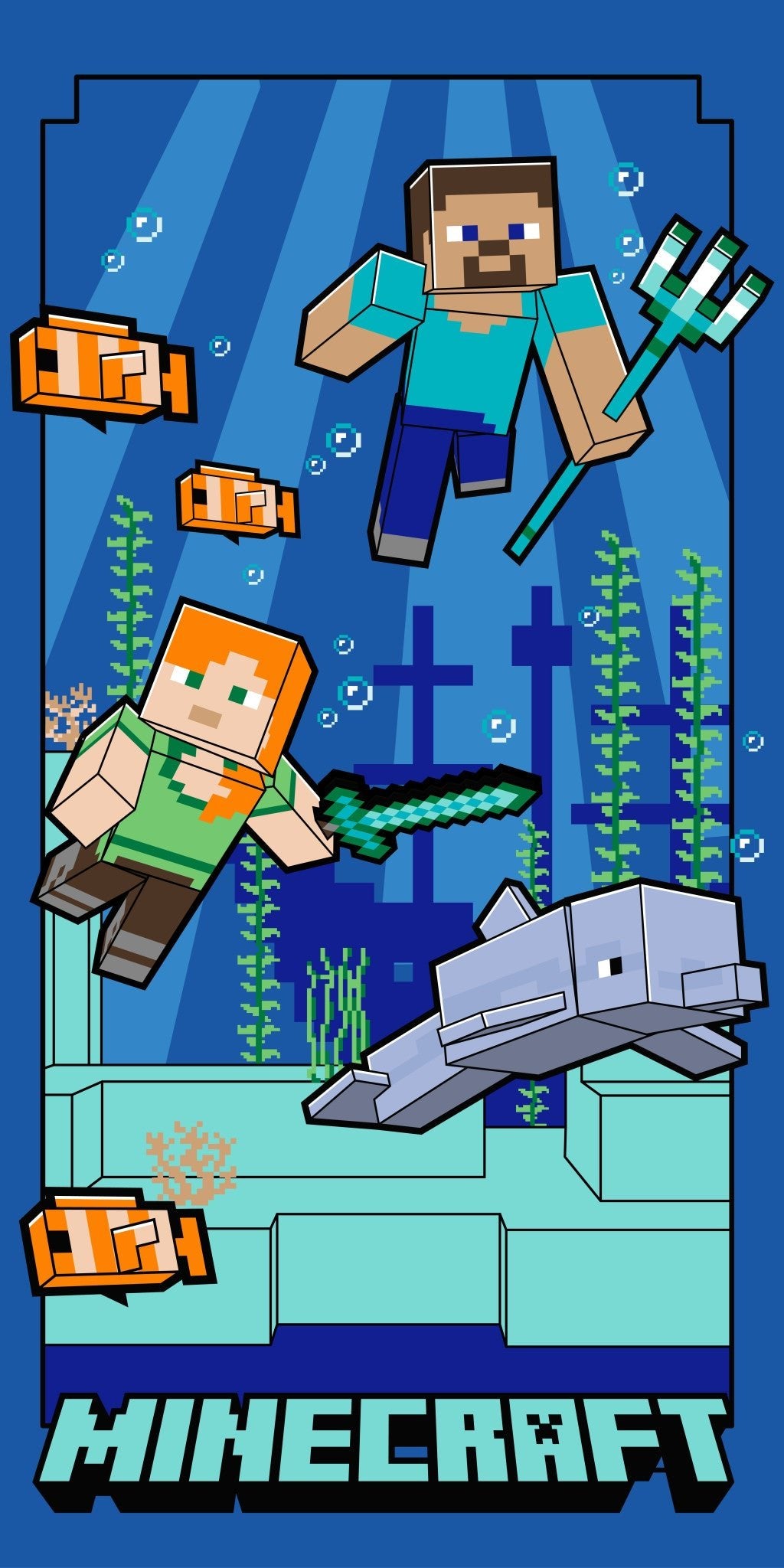 Minecraft Underwater , (Fast Dry) Badetuch für Kinder aus Polyester – 70 × 140 cm