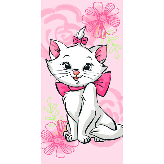 Serviette de plage Disney Marie Fleurs roses, 70 x 140 cm, serviette de bain pour enfants en coton – 70 x 140 cm