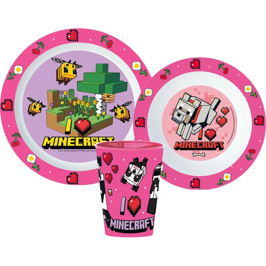 Minecraft Girls Geschirrset Kinder Essgeschirr Set Teller, Schale & Becher 3 Tlg.