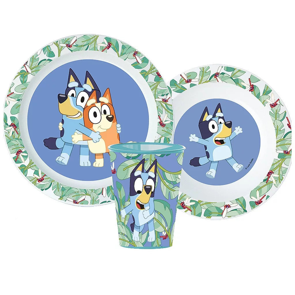 Bluey Tropical Kinder Geschirrset – 3-teiliges Esslernset mit Teller, Schale & Becher