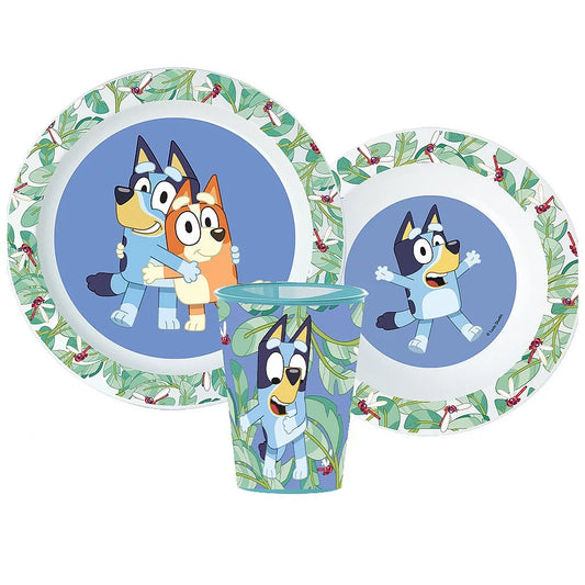 Bluey Tropical Kinder Geschirrset – 3-teiliges Esslernset mit Teller, Schale & Becher