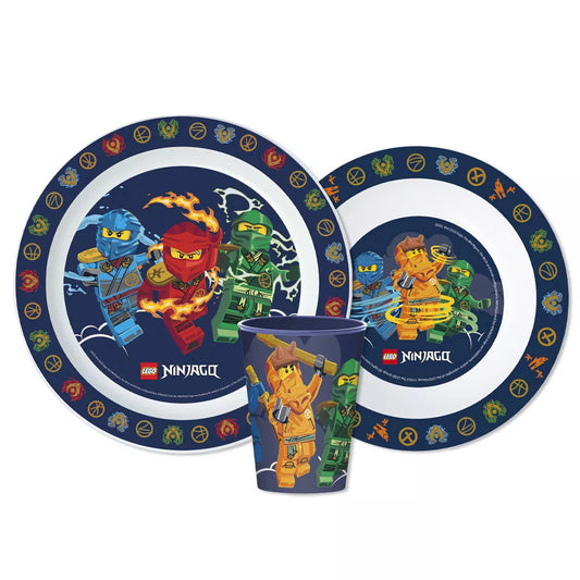 LEGO NINJAGO Elemental Kinder Geschirrset – 3-teiliges Essgeschirr Set mit Teller, Schüssel & Becher