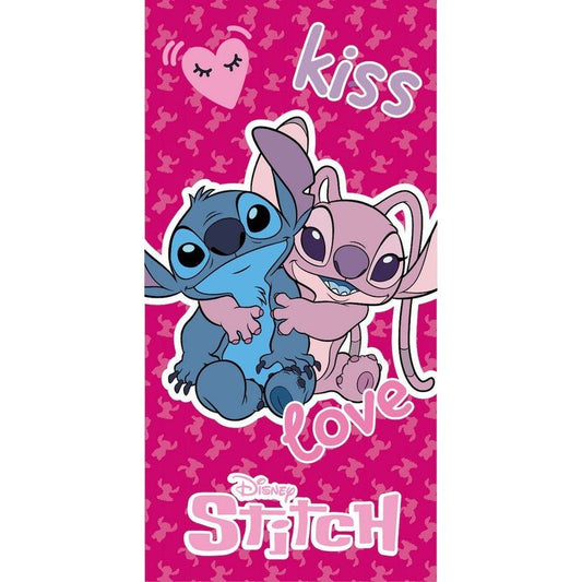 Disney Lilo and Stitch Kiss, Love Bath Towel, ( ) Children's Polyester Beach Towel - 70 × 140 cm