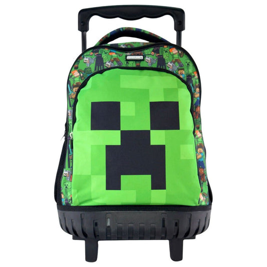 Minecraft Face Premium Rollschultasche, Tasche 44 cm Schultasche mit Rollen für Kinder – 44 × 33 × 22 cm