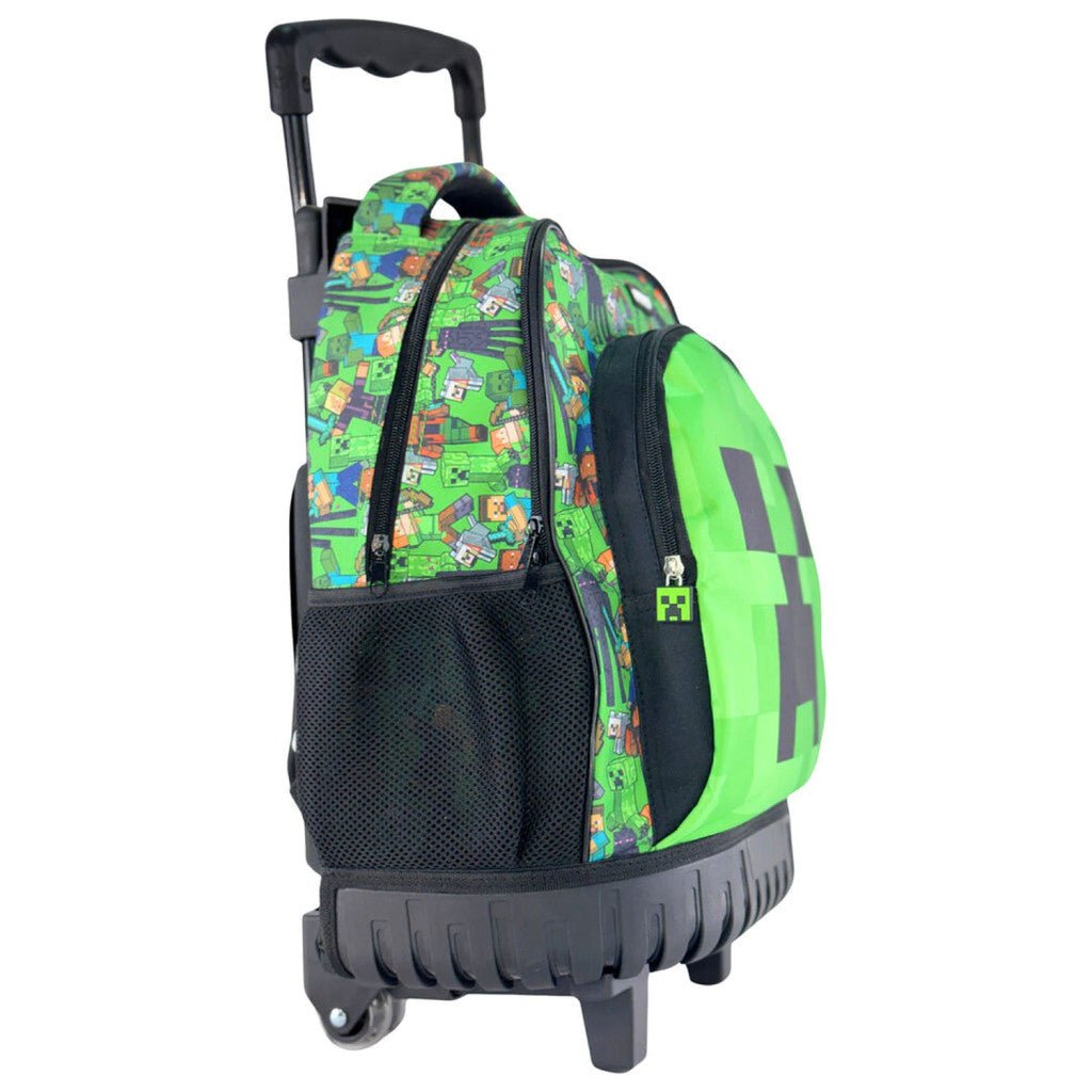 Minecraft Face Premium Rollschultasche, Tasche 44 cm Schultasche mit Rollen für Kinder – 44 × 33 × 22 cm