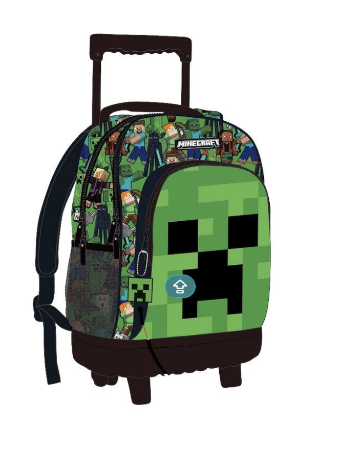 Minecraft Face Premium Rollschultasche, Tasche 44 cm Schultasche mit Rollen für Kinder – 44 × 33 × 22 cm