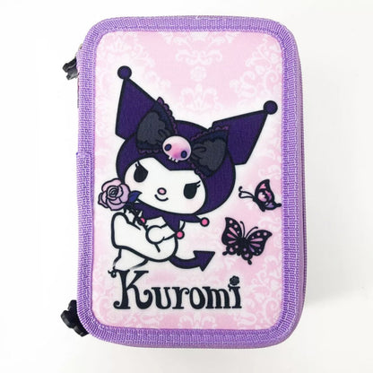 Trousse triple Hello Kitty Kuromi violette pour enfants – 20 x 13,5 x 6,5 cm