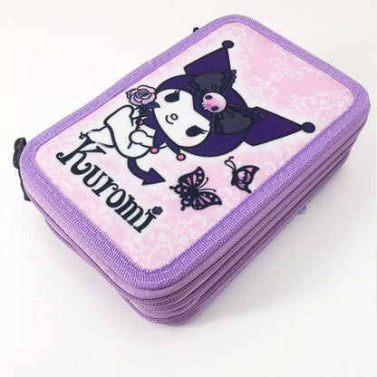 Trousse triple Hello Kitty Kuromi violette pour enfants – 20 x 13,5 x 6,5 cm