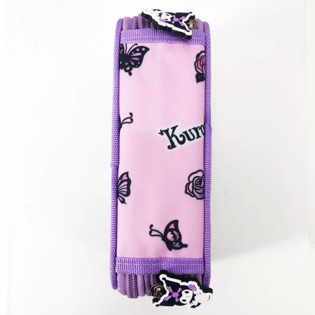 Trousse triple Hello Kitty Kuromi violette pour enfants – 20 x 13,5 x 6,5 cm
