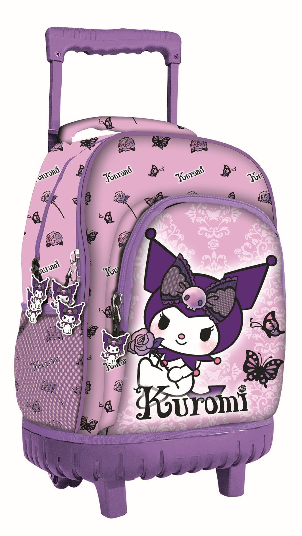 Hello Kitty Kuromi Purple Premium Rollschulranzen, Tasche 44 cm Schultasche mit Rollen für Kinder – 44 × 33 × 22 cm