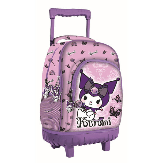 Hello Kitty Kuromi Purple Premium Rollschulranzen, Tasche 44 cm Schultasche mit Rollen für Kinder – 44 × 33 × 22 cm