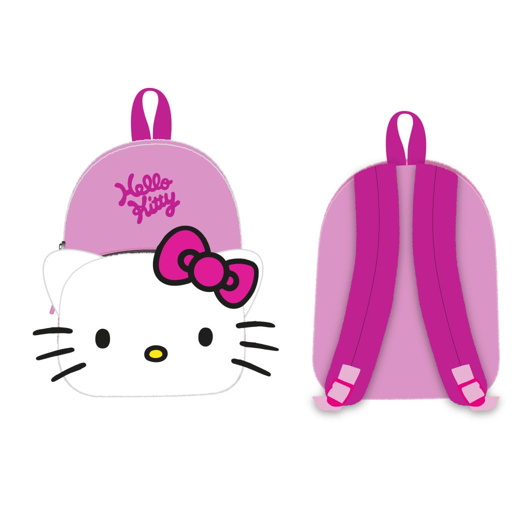 Hello Kitty Pink Bow Plüsch Kindergartenrucksack für Kinder – 30 x 24 x 8 cm