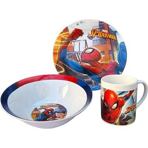 Marvel Spiderman Kinder Essgeschirr Set 3 Tlg. Porzelan Teller, Schale, & Tasse