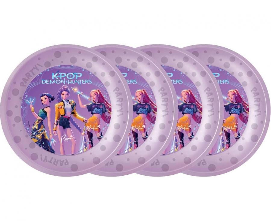 K-pop Demon Hunters Honmoon Micro Premium Flachteller 4er-Set Flacher Teller für Kinder aus Kunststoff – 21 cm