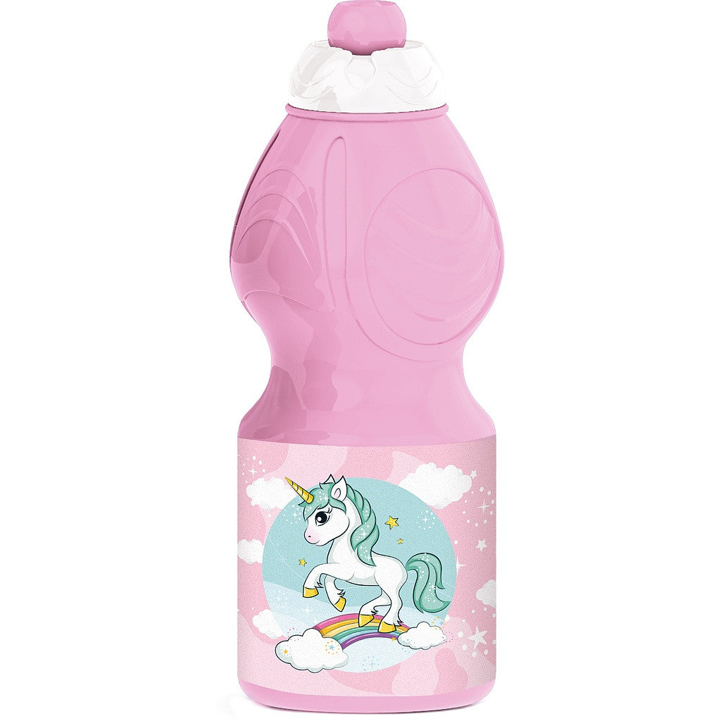 Unicorn Range Plastic Sports Water Bottle with Sports Cap for Kids – 400 ml, BPA-Free