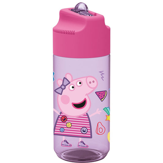 Peppa Wutz Hydro Kunststoff-Trinkflasche mit Strohhalm für Kinder – 430 ml, BPA-frei