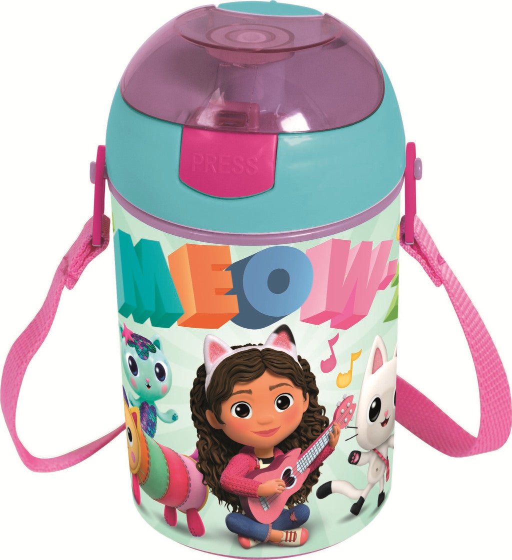 Gabby's Dollhouse Wonderland Sport-Trinkflasche aus Kunststoff mit Strohhalm für Kinder – 450 ml, BPA-frei