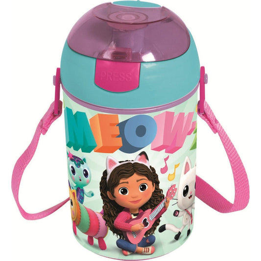 Gabby's Dollhouse Wonderland Sport-Trinkflasche aus Kunststoff mit Strohhalm für Kinder – 450 ml, BPA-frei