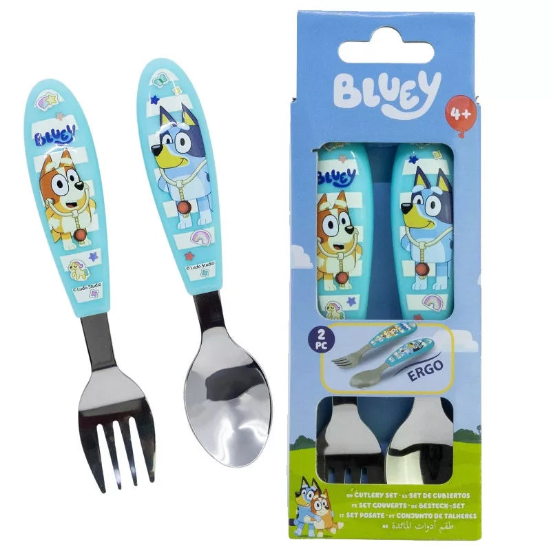 Bluey Kinderbesteck-Set 2-teilig – Ergonomisches Metall-Lernbesteck (Gabel & Löffel) für Kleinkinder – Blau/Bunt (Kopie)