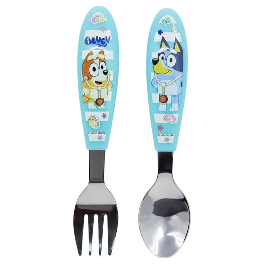 Bluey Kinderbesteck-Set 2-teilig – Ergonomisches Metall-Lernbesteck (Gabel & Löffel) für Kleinkinder – Blau/Bunt (Kopie)