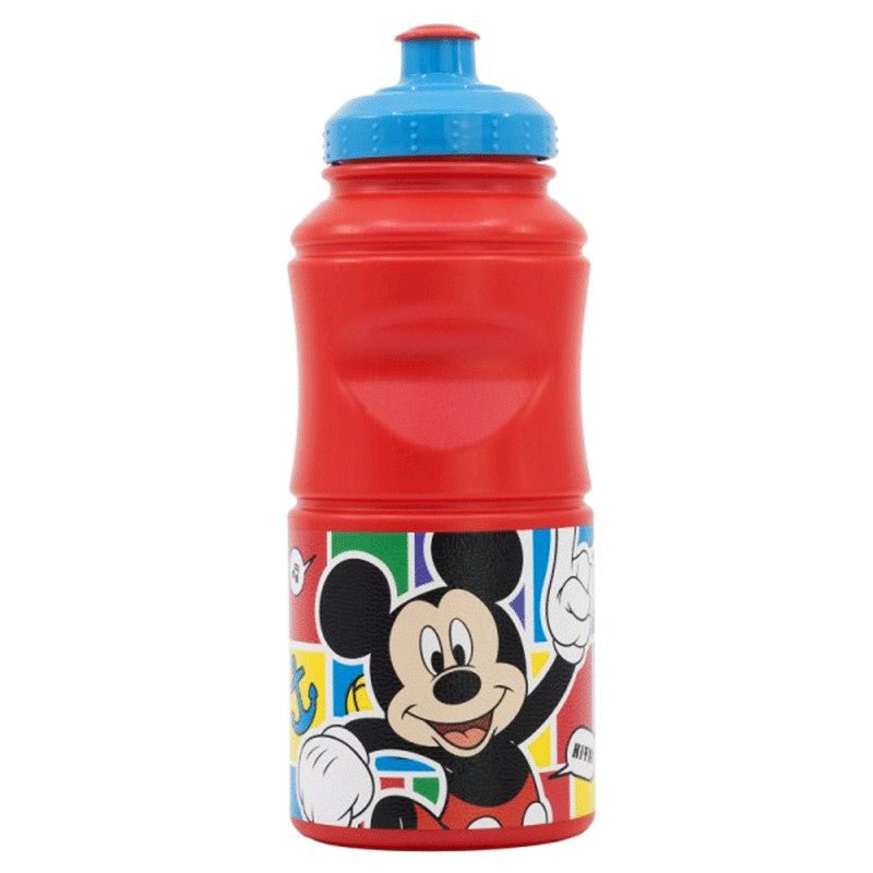 Disney Mickey Goofy Moon Wasserflasche Sport-Trinkflasche aus Kunststoff mit Sportverschluss für Kinder – 380 ml, BPA-frei
