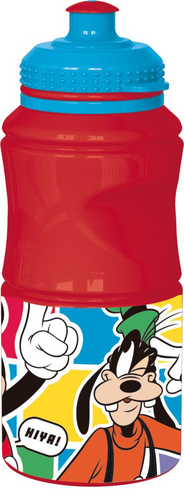 Disney Mickey Goofy Moon Wasserflasche Sport-Trinkflasche aus Kunststoff mit Sportverschluss für Kinder – 380 ml, BPA-frei